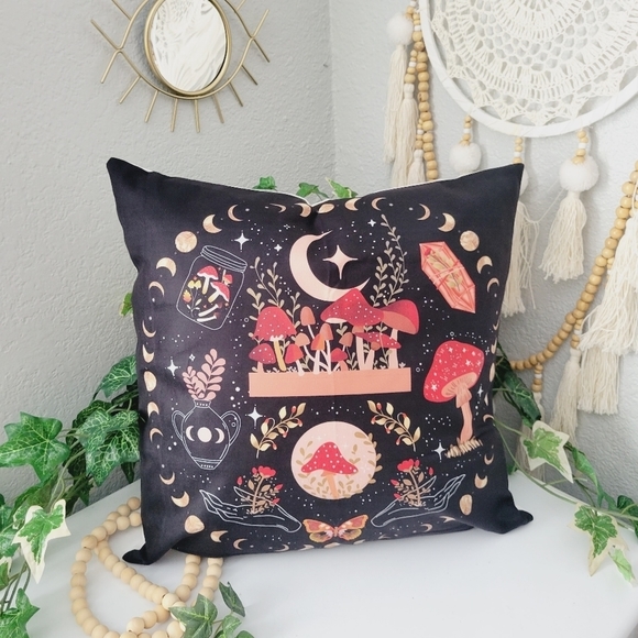 1 Cushon Cover without filler pillowcase Mushrooms moon & stones magical Pattern - Picture 4 of 13